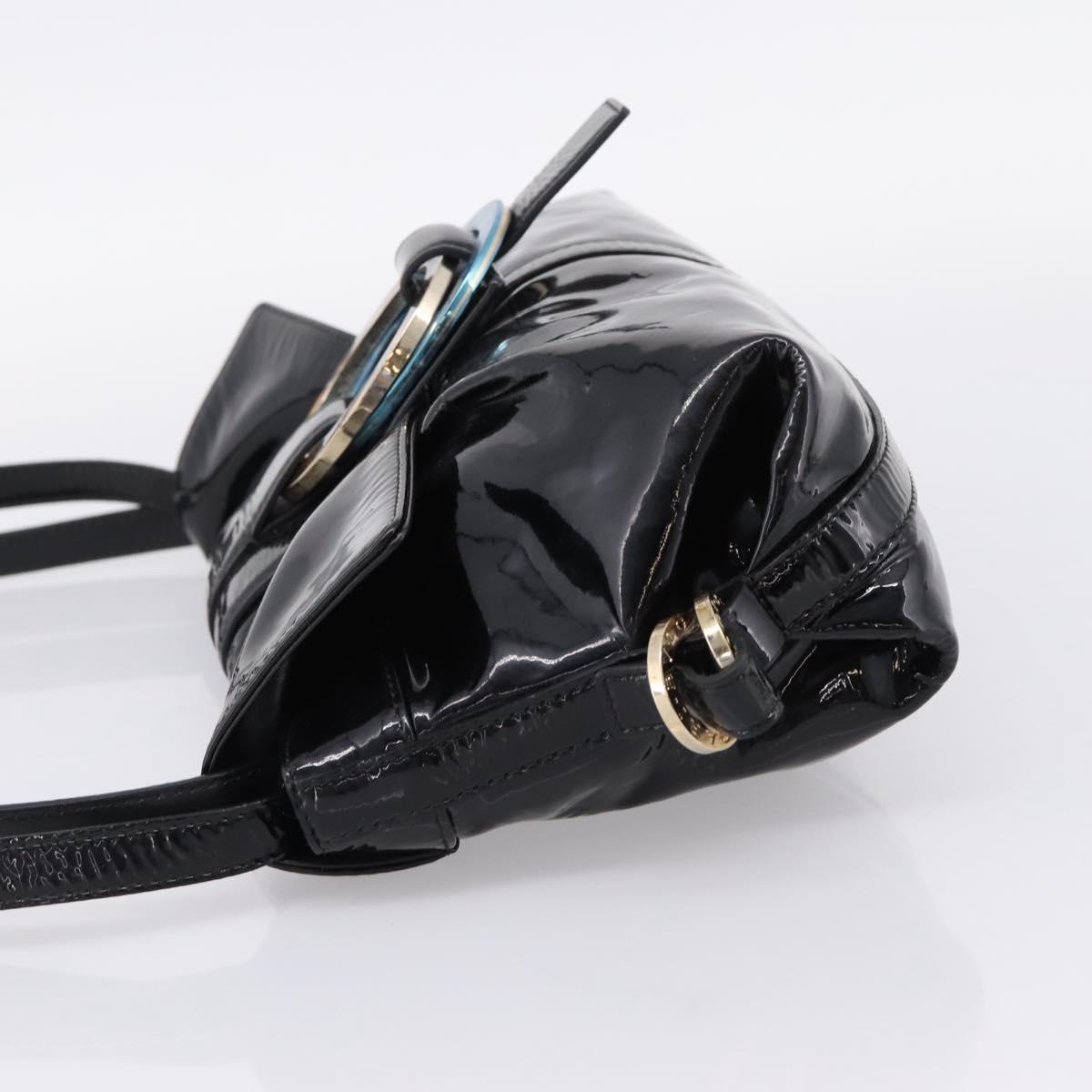 BVLGARI Shoulder Bag Patent leather Black Gold Auth hk4164