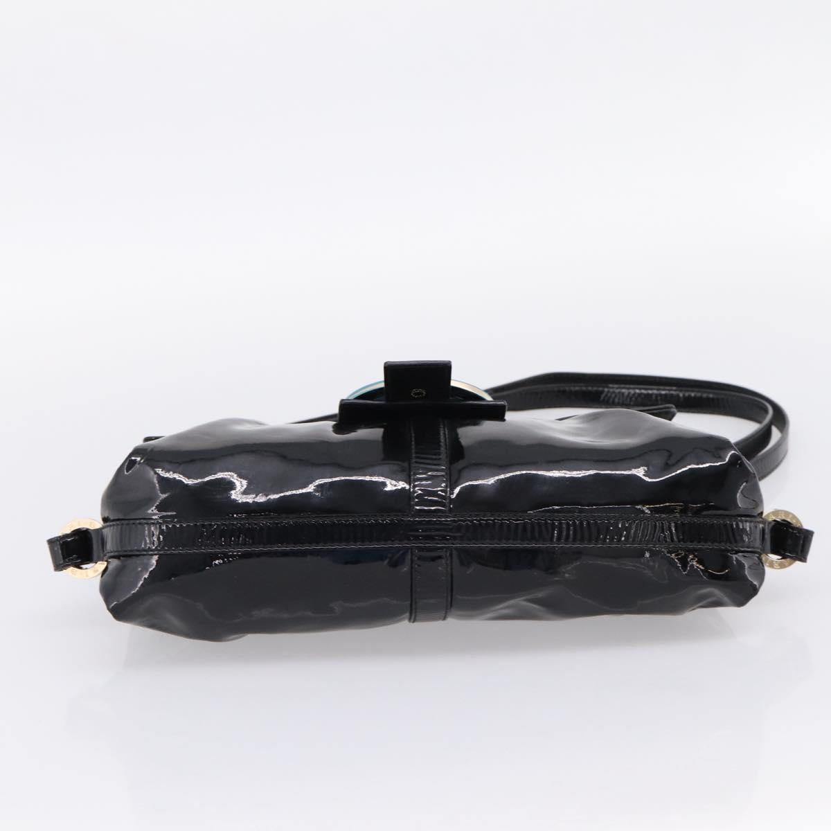 BVLGARI Shoulder Bag Patent leather Black Gold Auth hk4164