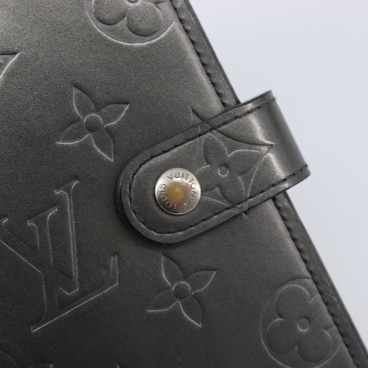 LOUIS VUITTON Monogram Mat Agenda PM Day Planner Cover Black R20932 Auth hk4172