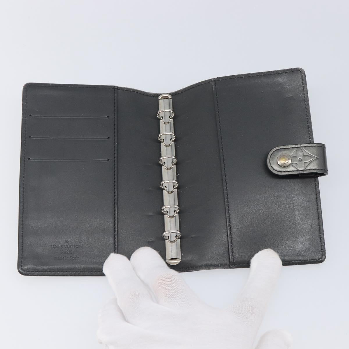 LOUIS VUITTON Monogram Mat Agenda PM Day Planner Cover Black R20932 Auth hk4172