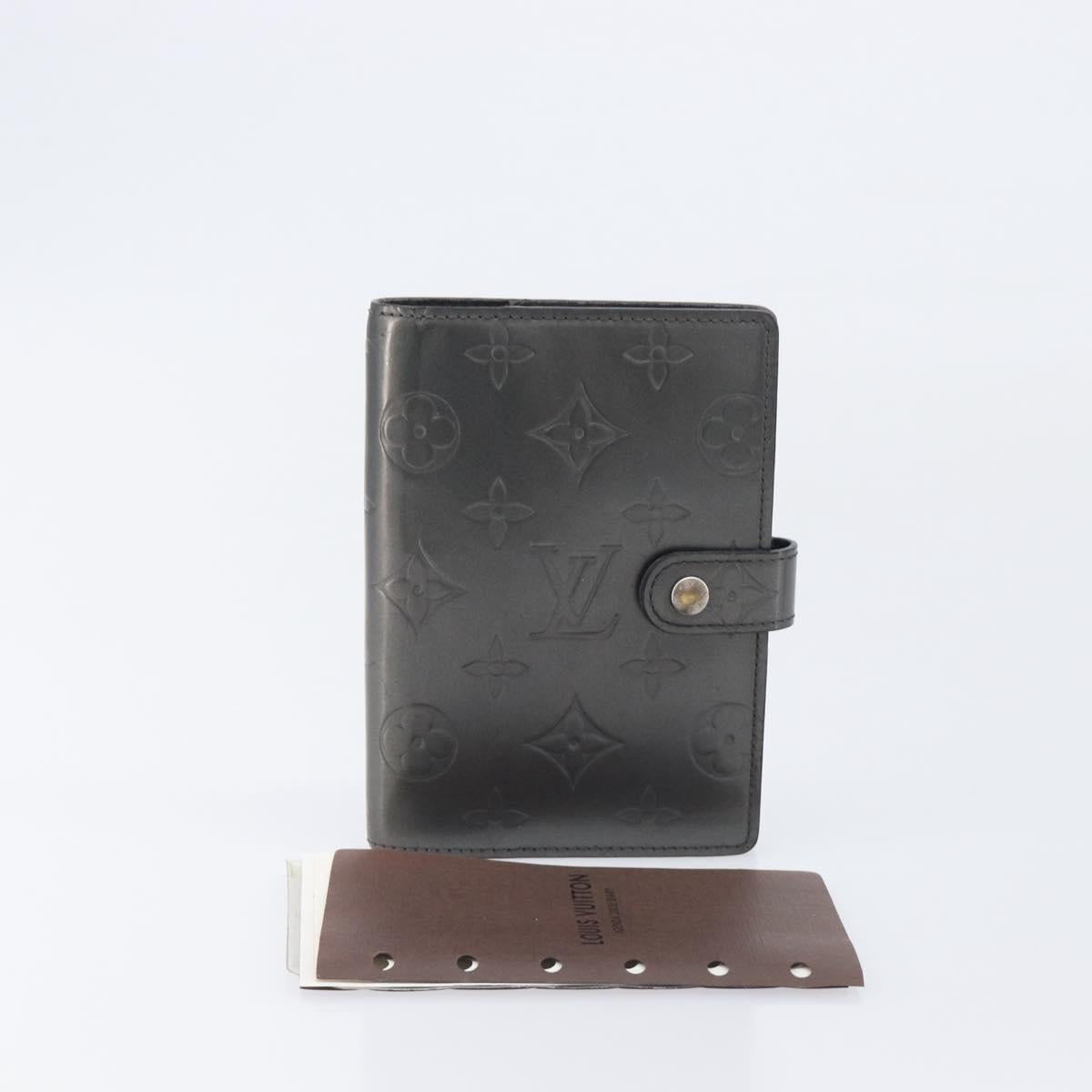 LOUIS VUITTON Monogram Mat Agenda PM Day Planner Cover Black R20932 Auth hk4172