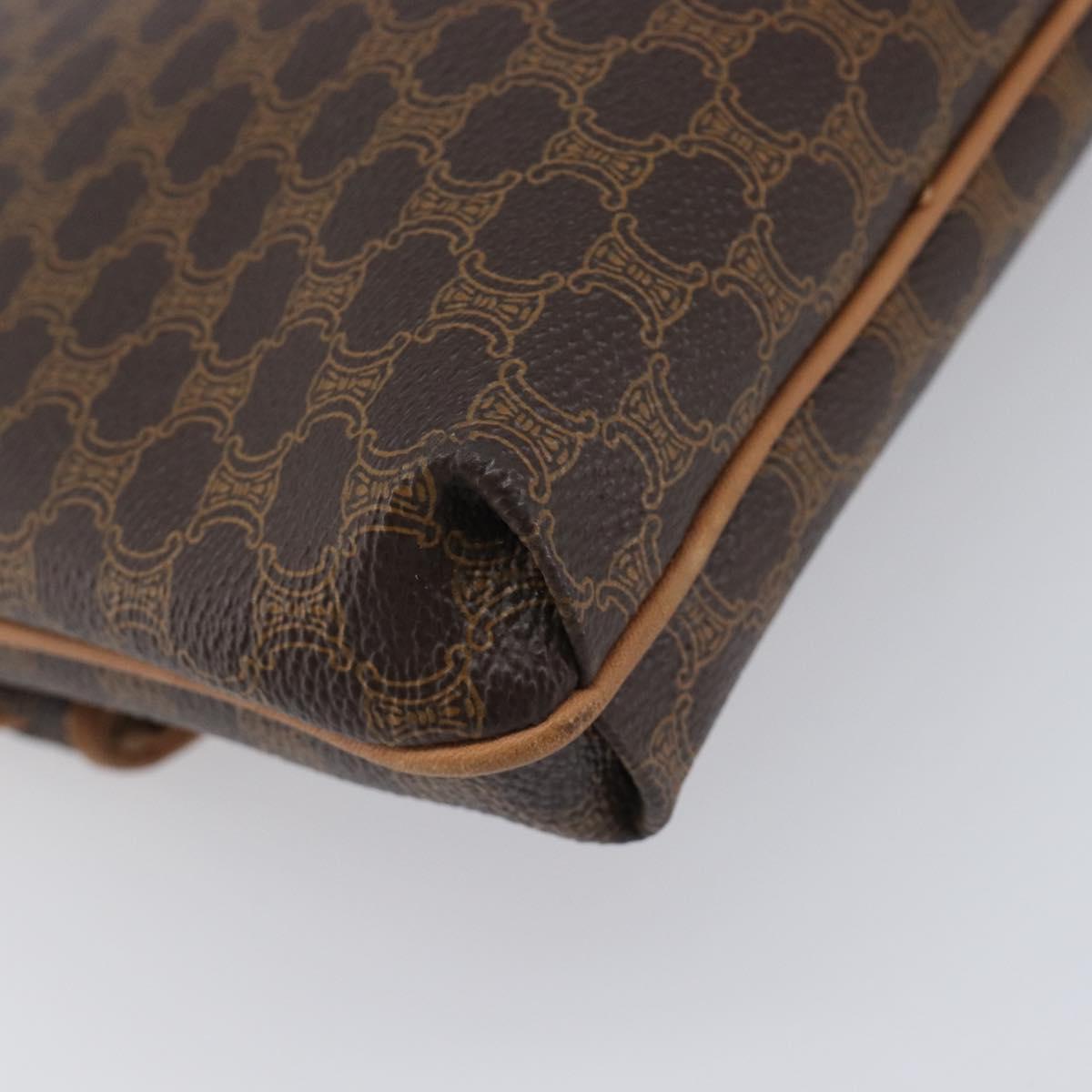 CELINE Macadam Canvas Clutch Bag PVC Leather Brown Gold Auth hk4208