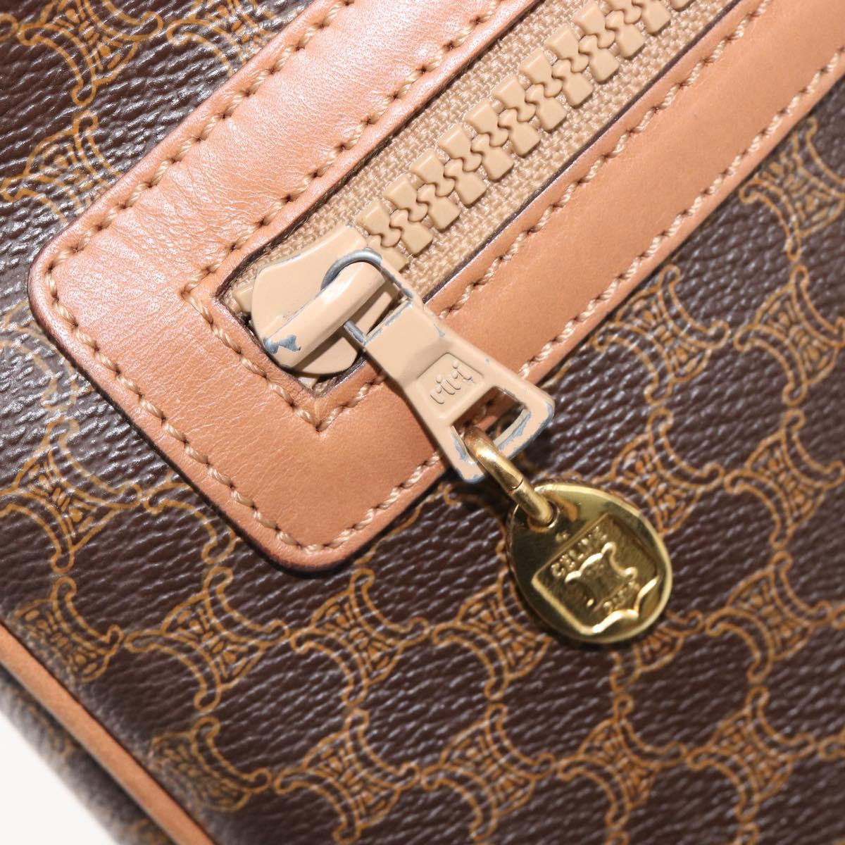 CELINE Macadam Canvas Clutch Bag PVC Leather Brown Gold Auth hk4208