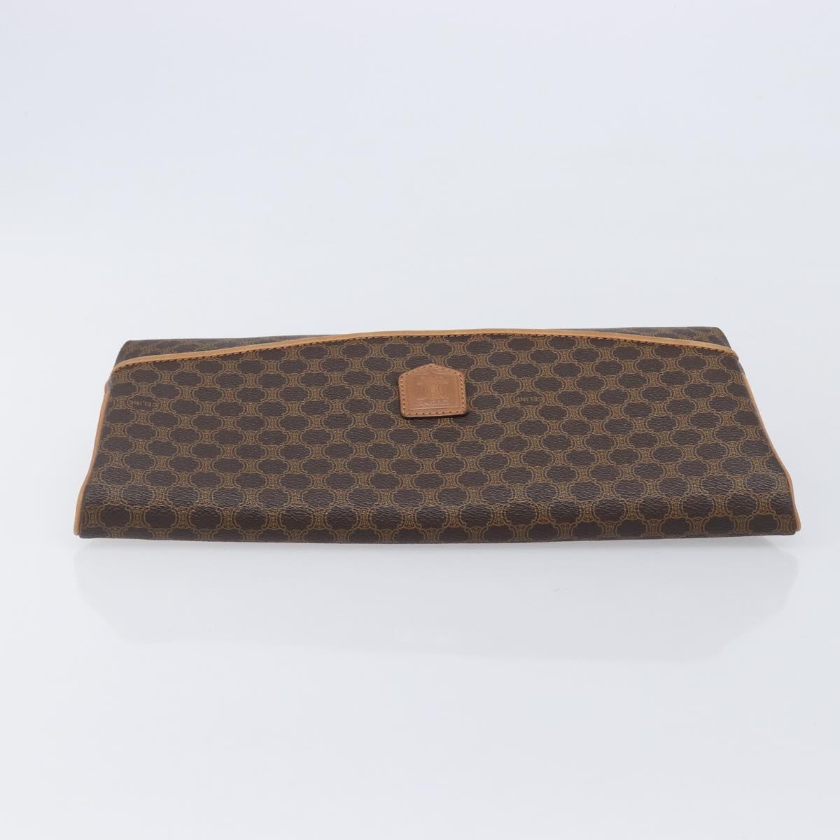 CELINE Macadam Canvas Clutch Bag PVC Leather Brown Gold Auth hk4208