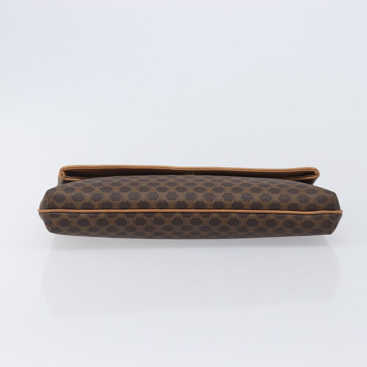CELINE Macadam Canvas Clutch Bag PVC Leather Brown Gold Auth hk4208
