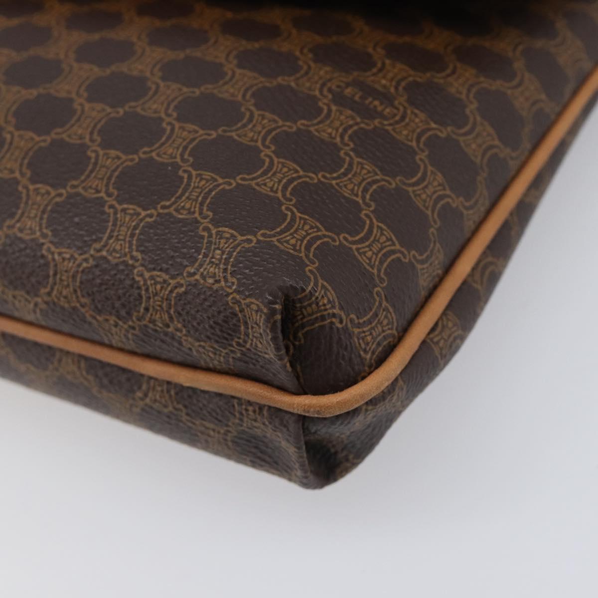 CELINE Macadam Canvas Clutch Bag PVC Leather Brown Gold Auth hk4208