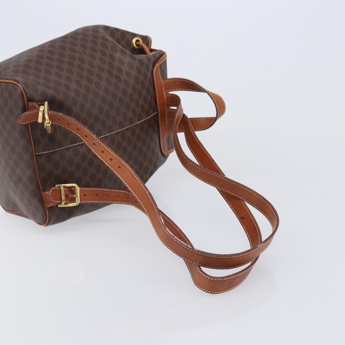 CELINE Macadam Canvas Backpack PVC Leather Brown Gold Auth hk4209