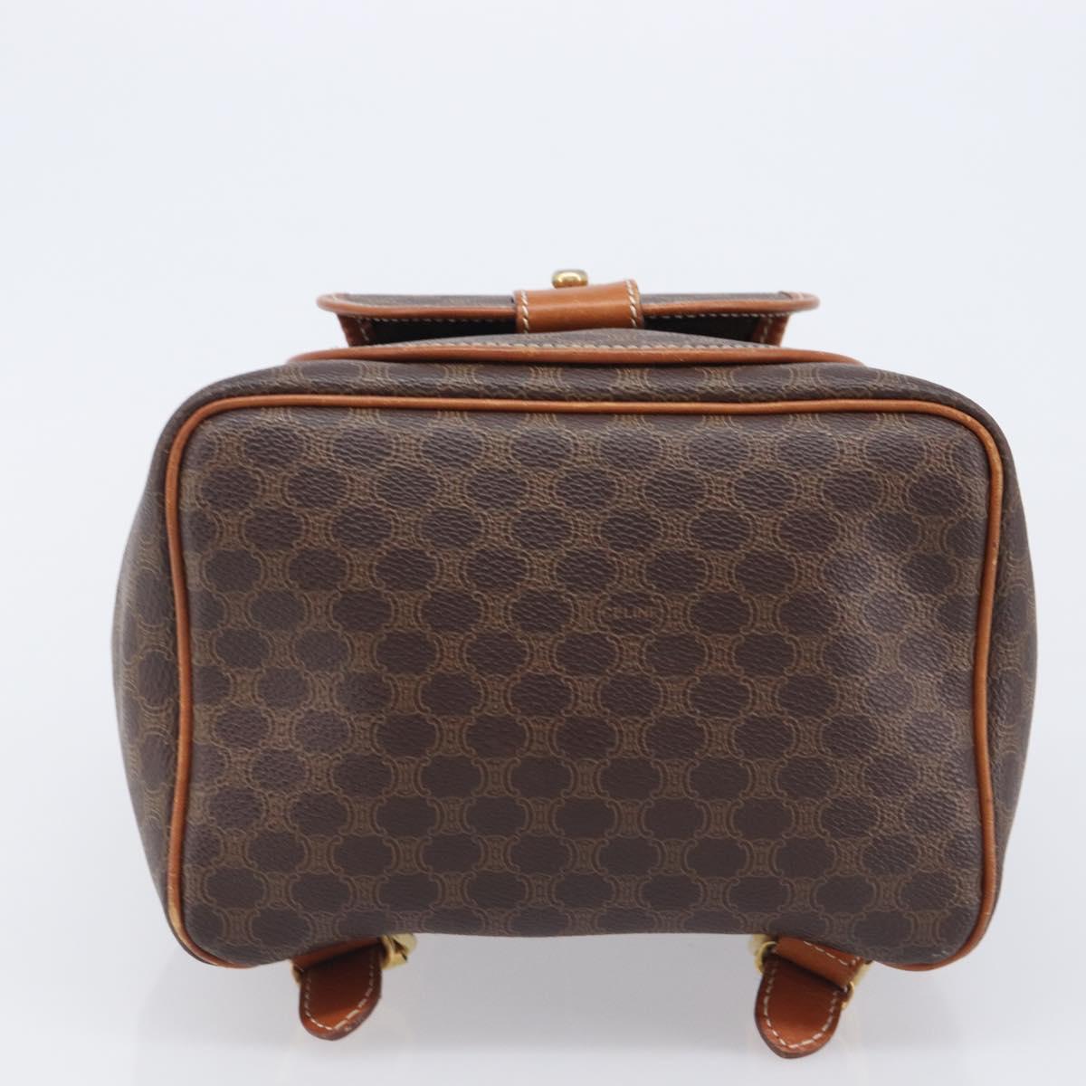 CELINE Macadam Canvas Backpack PVC Leather Brown Gold Auth hk4209