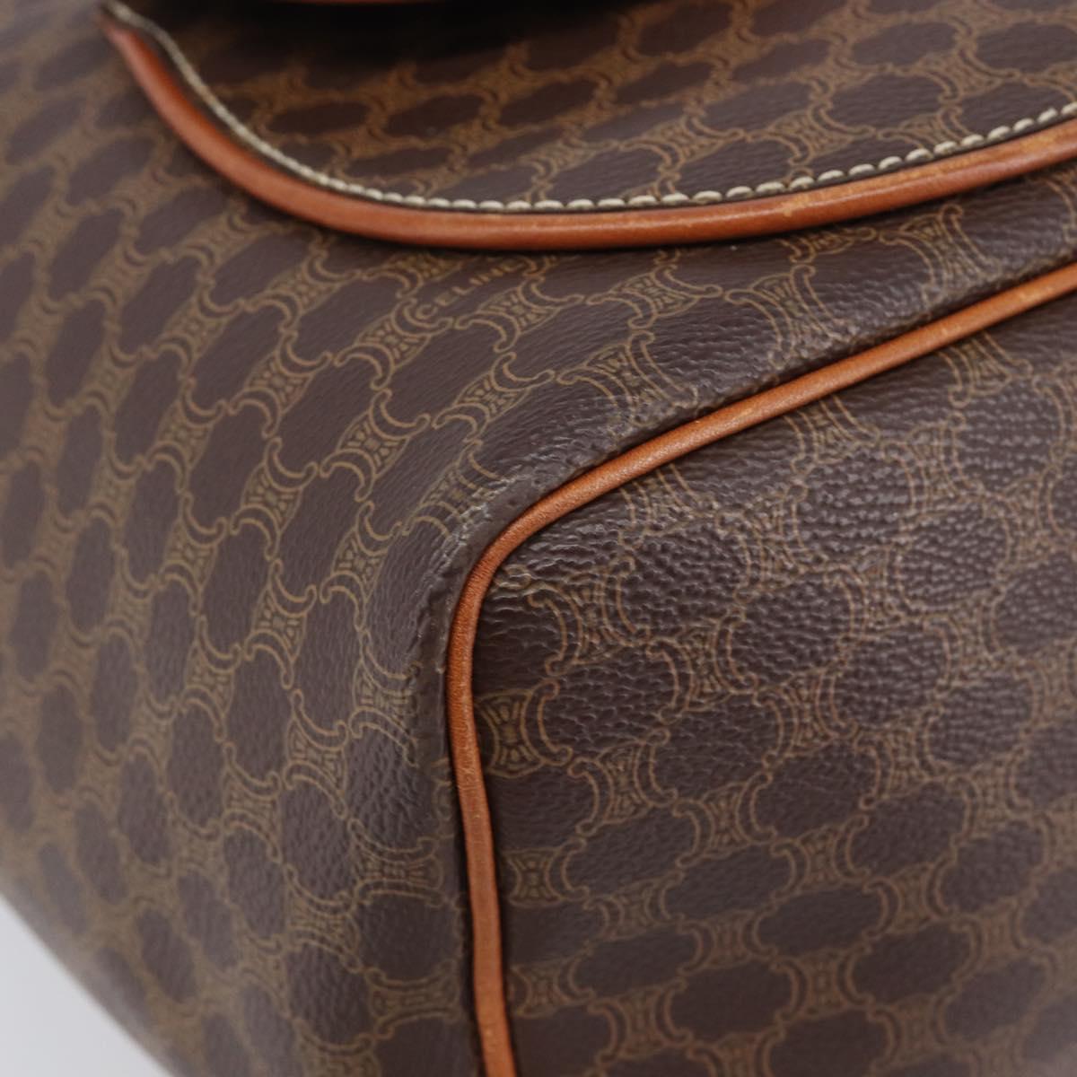 CELINE Macadam Canvas Backpack PVC Leather Brown Gold Auth hk4209