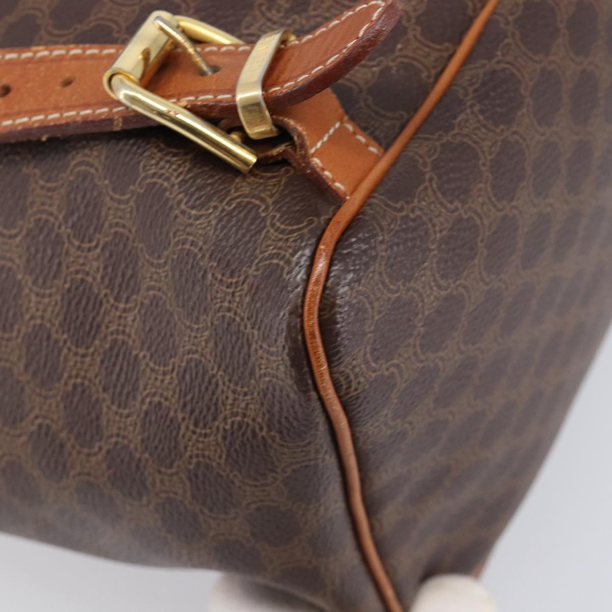 CELINE Macadam Canvas Backpack PVC Leather Brown Gold Auth hk4209
