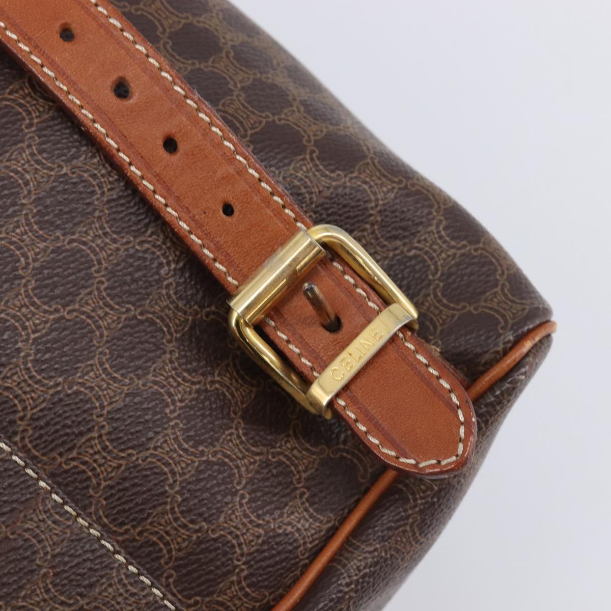 CELINE Macadam Canvas Backpack PVC Leather Brown Gold Auth hk4209