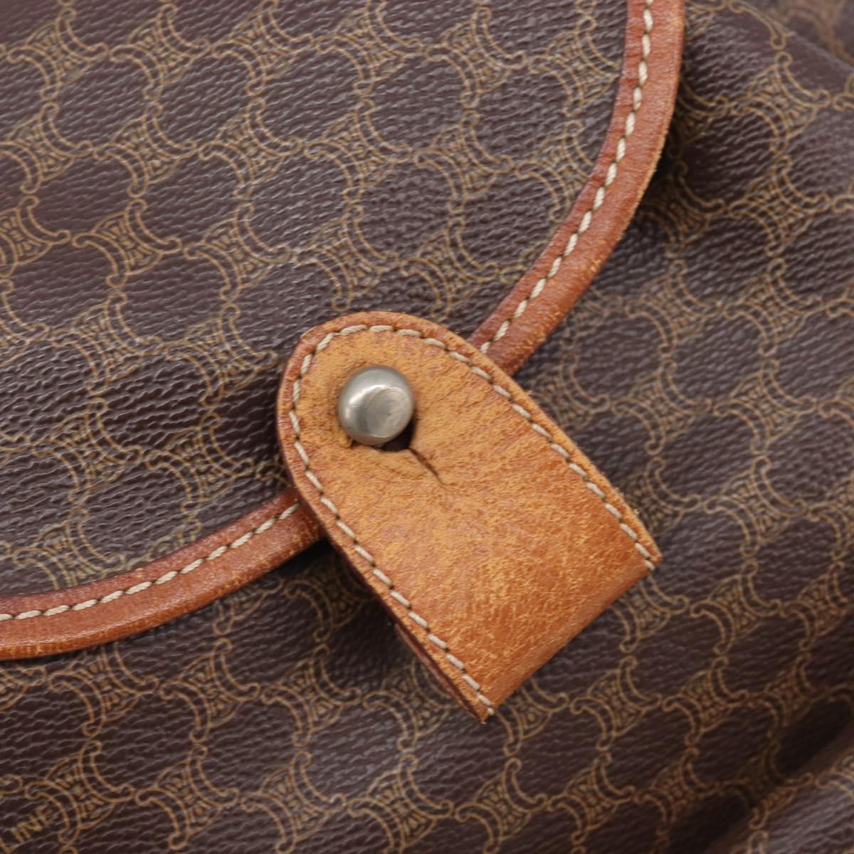 CELINE Macadam Canvas Backpack PVC Leather Brown Gold Auth hk4209