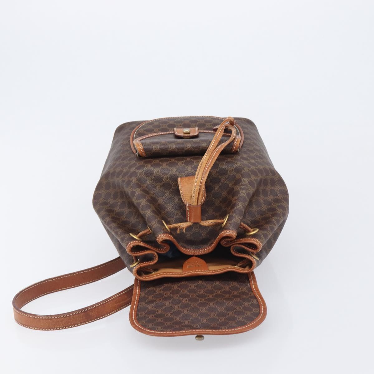 CELINE Macadam Canvas Backpack PVC Leather Brown Gold Auth hk4209