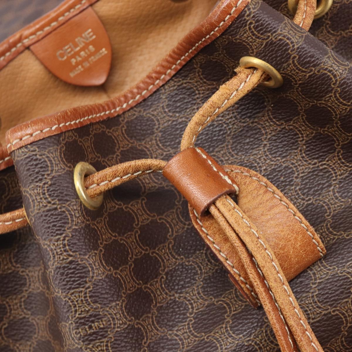 CELINE Macadam Canvas Backpack PVC Leather Brown Gold Auth hk4209