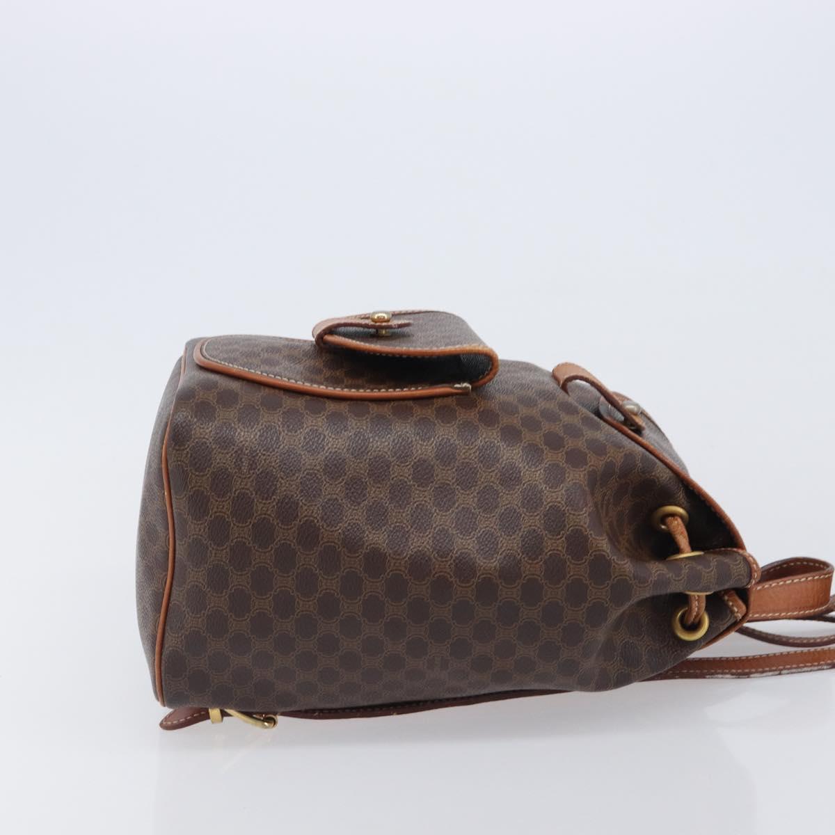 CELINE Macadam Canvas Backpack PVC Leather Brown Gold Auth hk4209