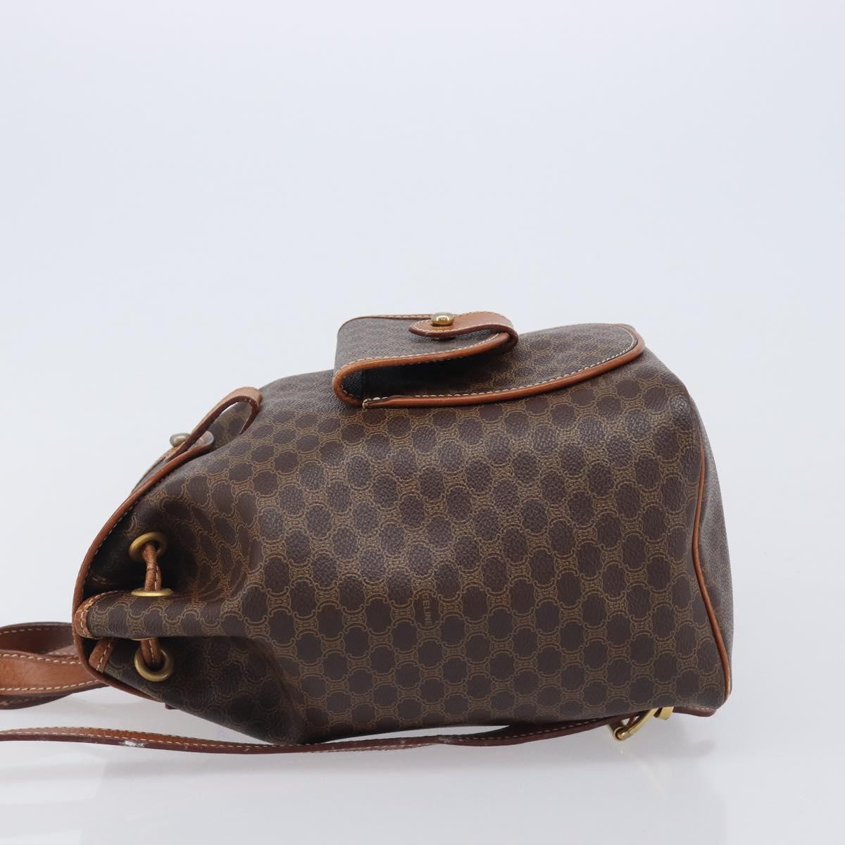 CELINE Macadam Canvas Backpack PVC Leather Brown Gold Auth hk4209