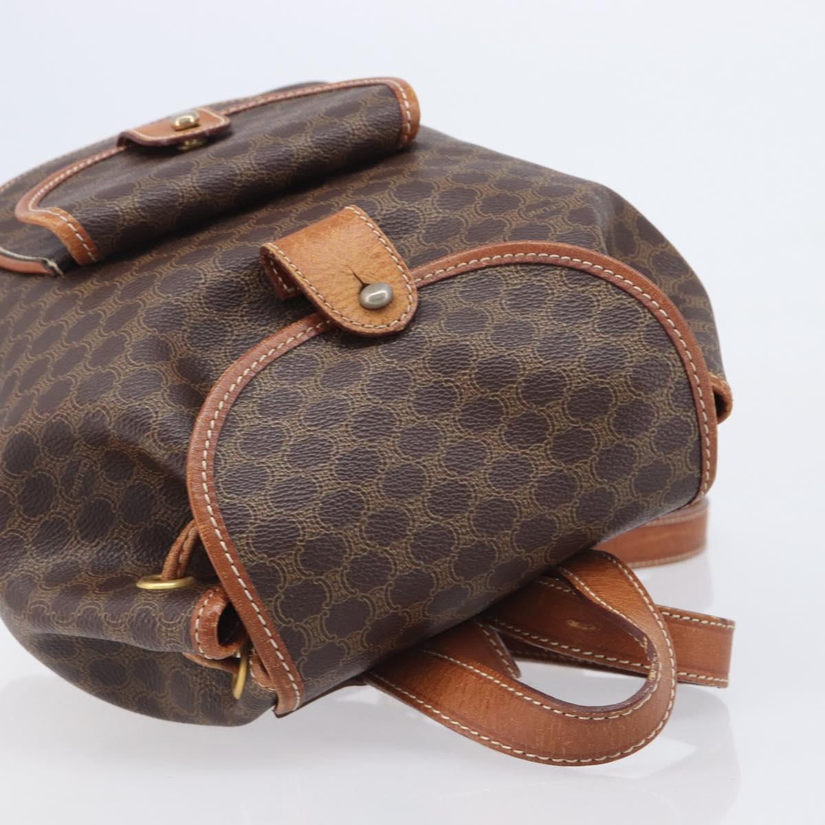 CELINE Macadam Canvas Backpack PVC Leather Brown Gold Auth hk4209