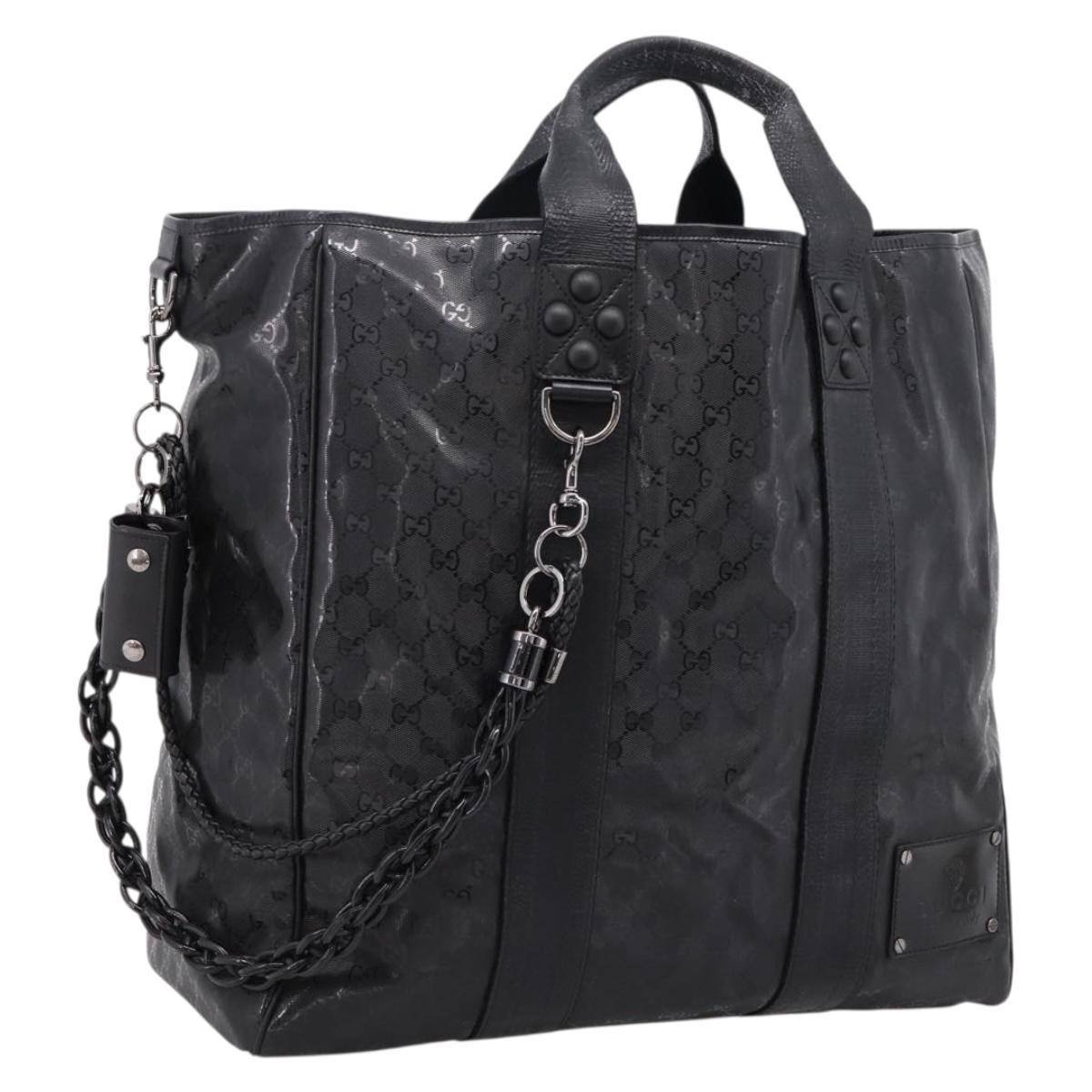 GUCCI GG Implementation Hand Bag PVC Leather Black Silver Auth hk4211A
