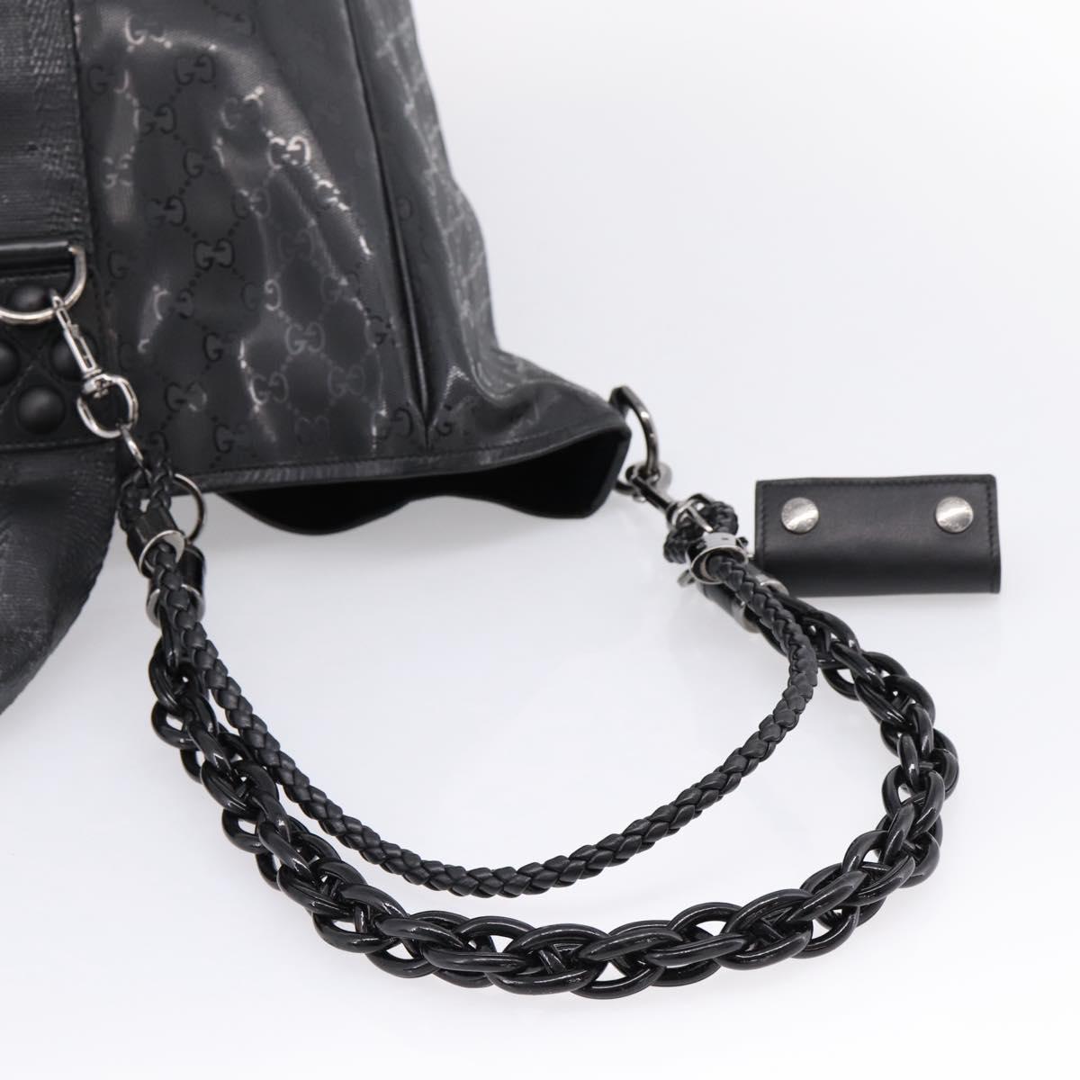 GUCCI GG Implementation Hand Bag PVC Leather Black Silver Auth hk4211A