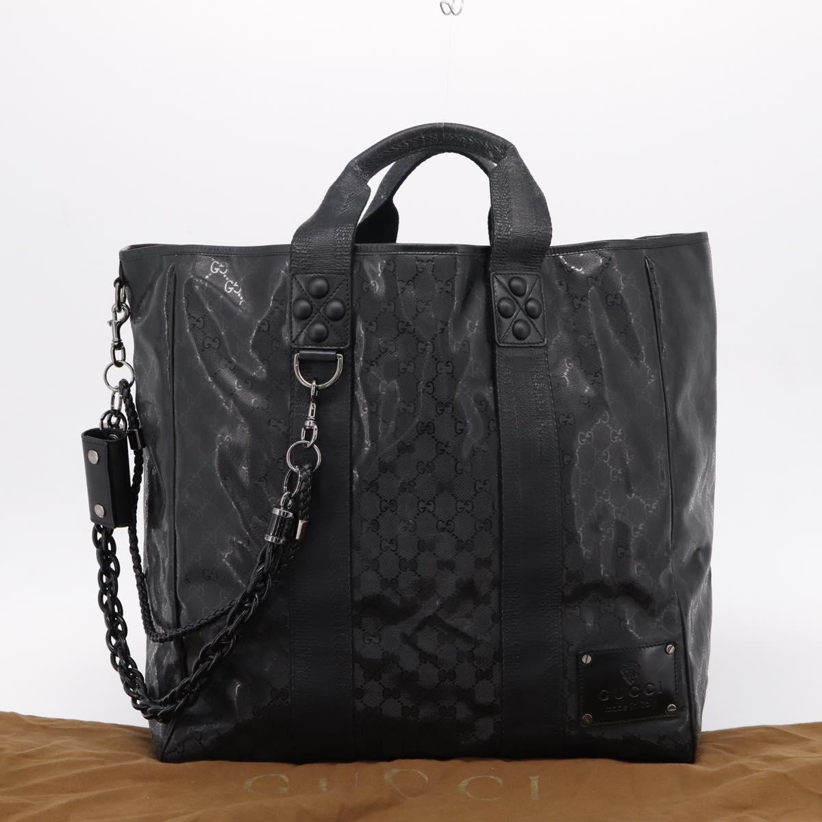 GUCCI GG Implementation Hand Bag PVC Leather Black Silver Auth hk4211A