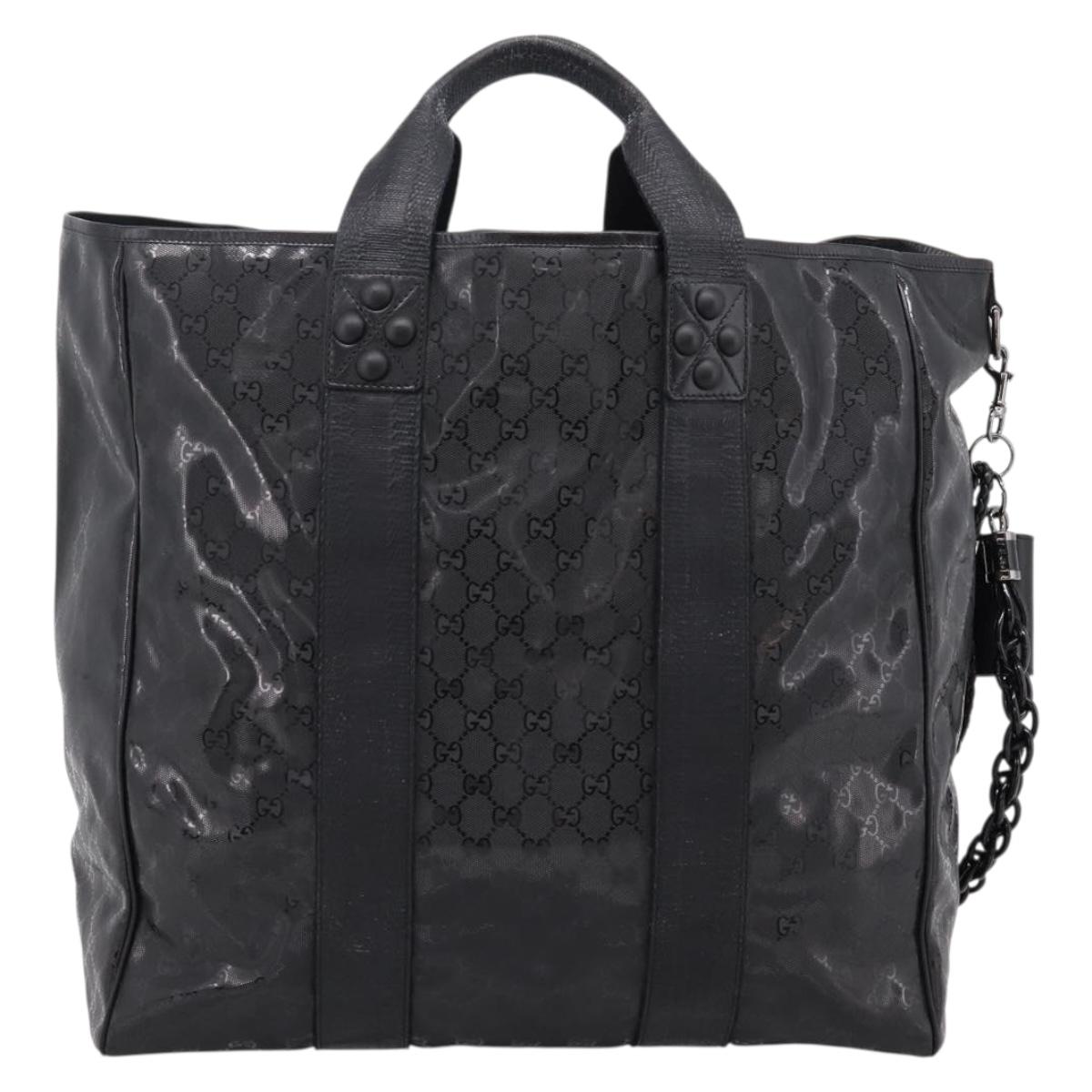 GUCCI GG Implementation Hand Bag PVC Leather Black Silver Auth hk4211A