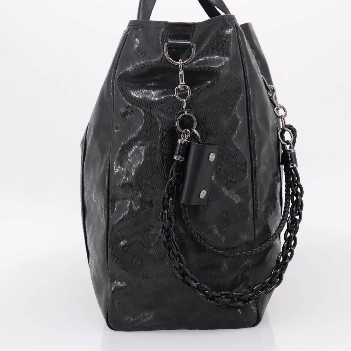 GUCCI GG Implementation Hand Bag PVC Leather Black Silver Auth hk4211A