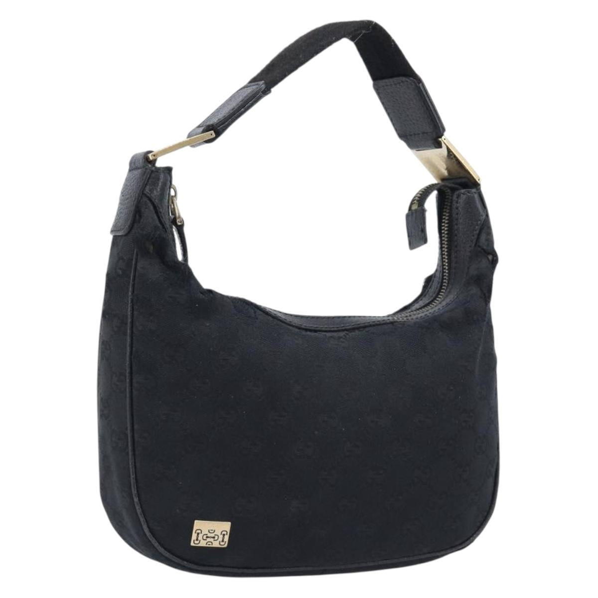 GUCCI GG Canvas Hand Bag Black Gold 145811 Auth hk4216