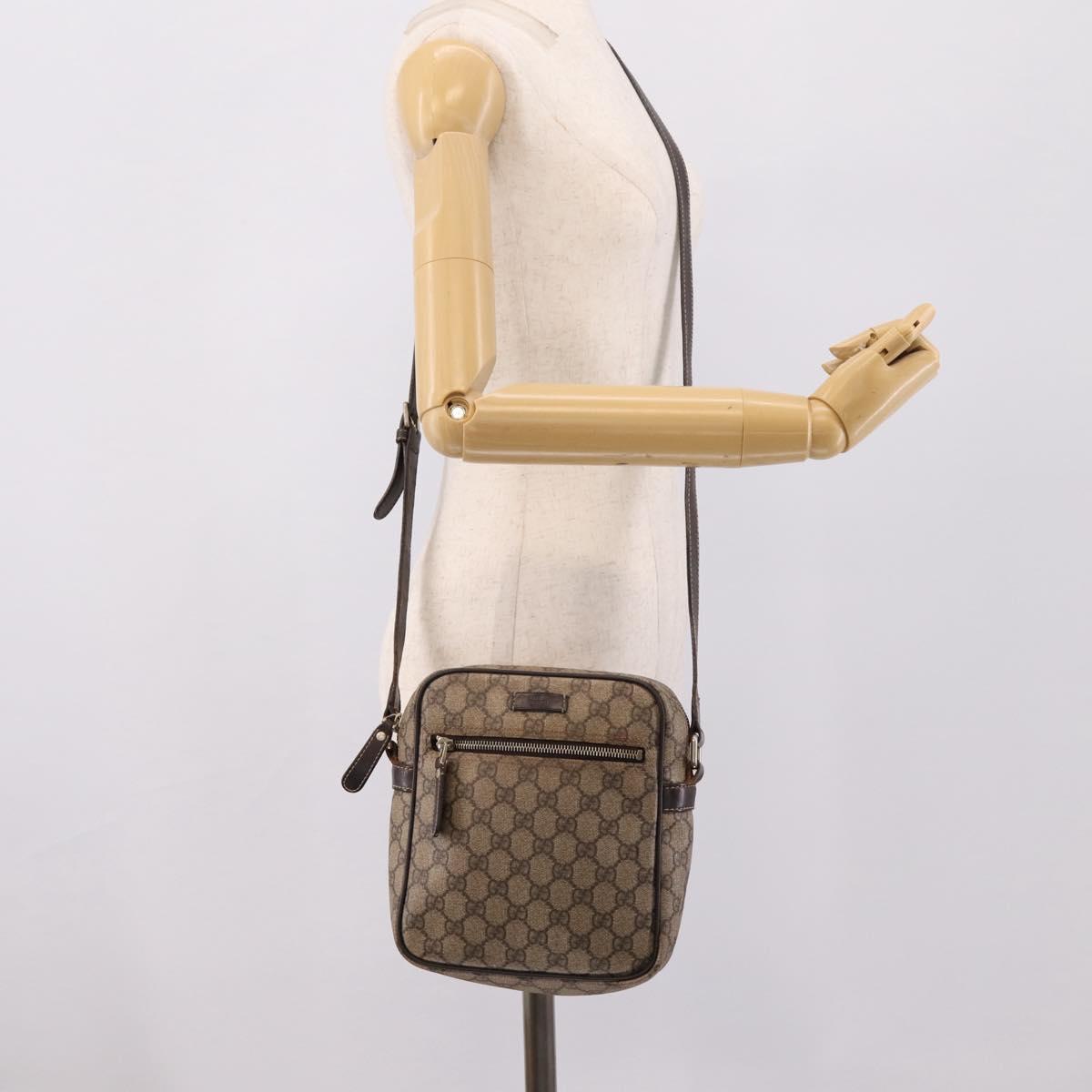 GUCCI GG Supreme Shoulder Bag PVC Beige Gold 233268 Auth hk4217