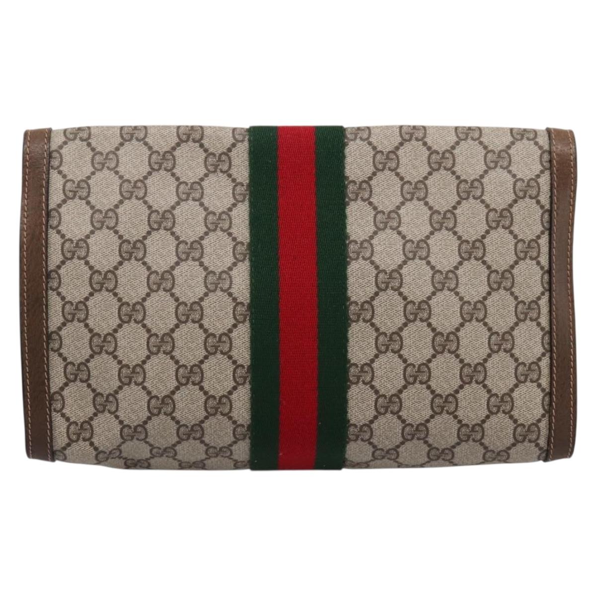 GUCCI GG Supreme Web Sherry Line Bag PVC Beige Red 41 014 3087 30 Auth hk4218