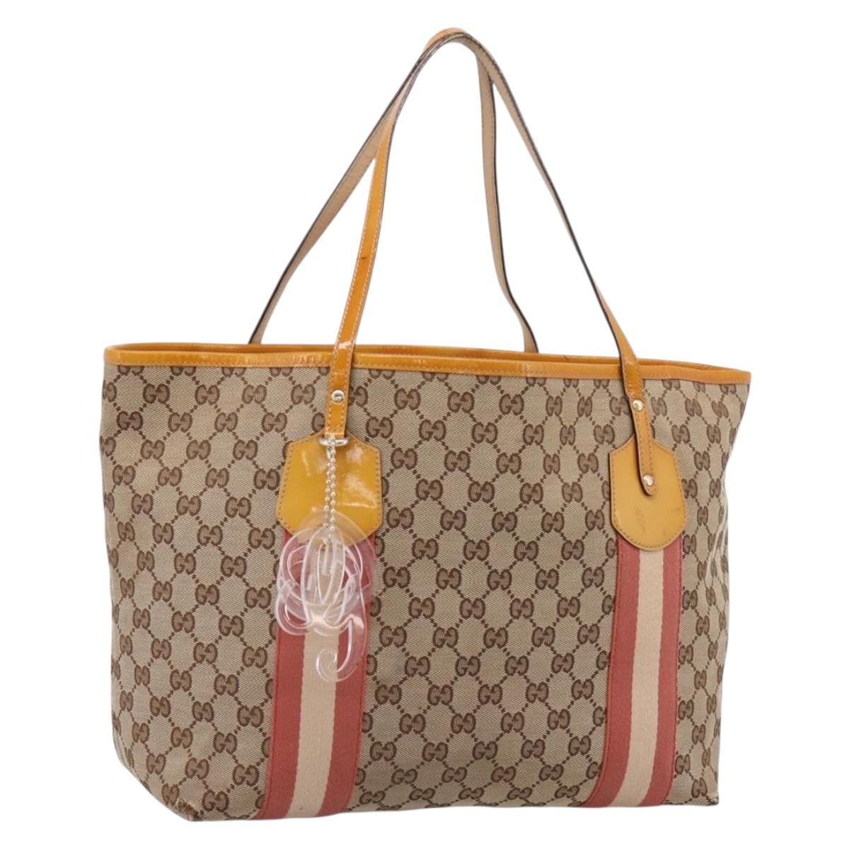 GUCCI GG Canvas Tote Bag Beige Gold 211976 Auth hk4219