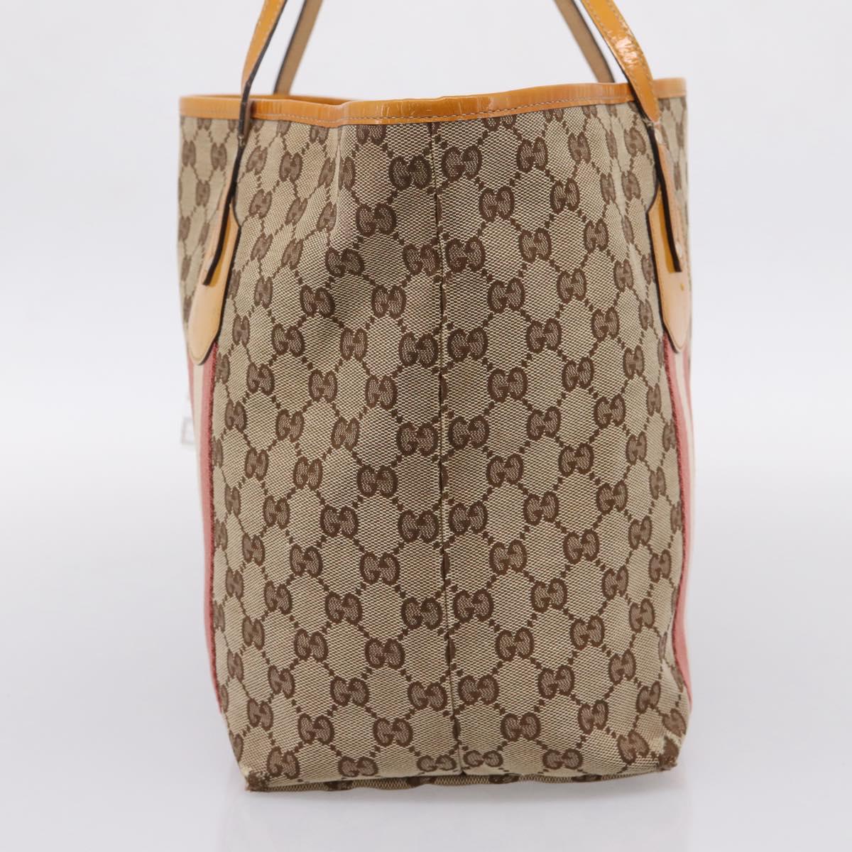 GUCCI GG Canvas Tote Bag Beige Gold 211976 Auth hk4219