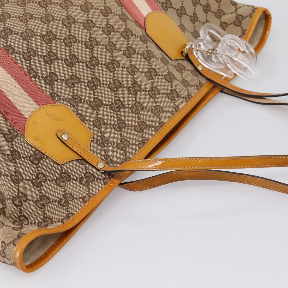 GUCCI GG Canvas Tote Bag Beige Gold 211976 Auth hk4219