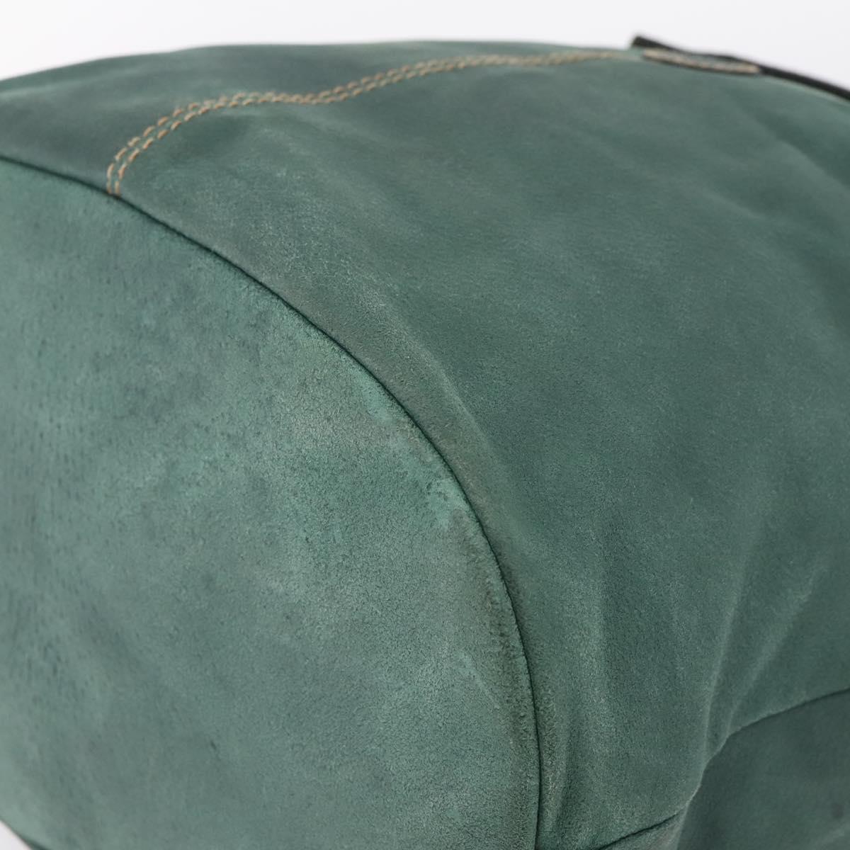 FENDI Hand Bag Suede Leather Green Gold Auth hk4223
