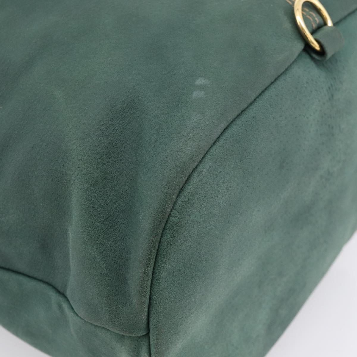 FENDI Hand Bag Suede Leather Green Gold Auth hk4223