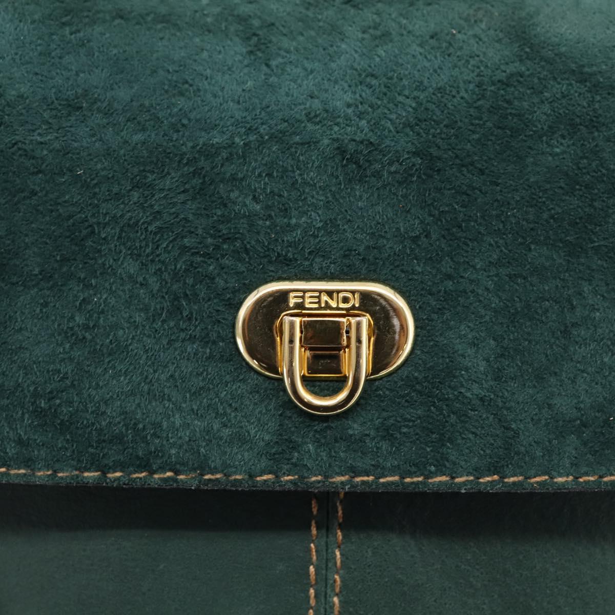 FENDI Hand Bag Suede Leather Green Gold Auth hk4223
