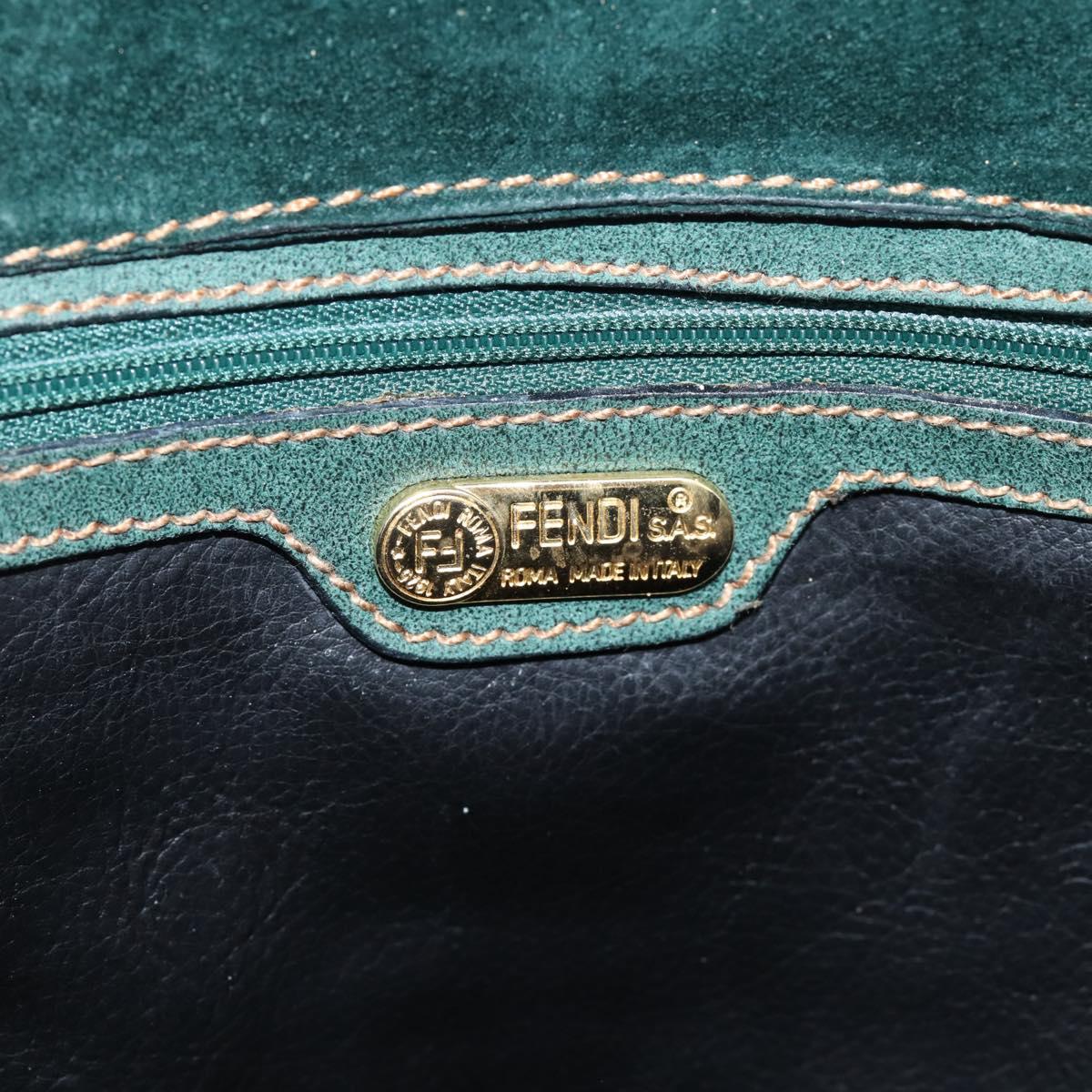 FENDI Hand Bag Suede Leather Green Gold Auth hk4223