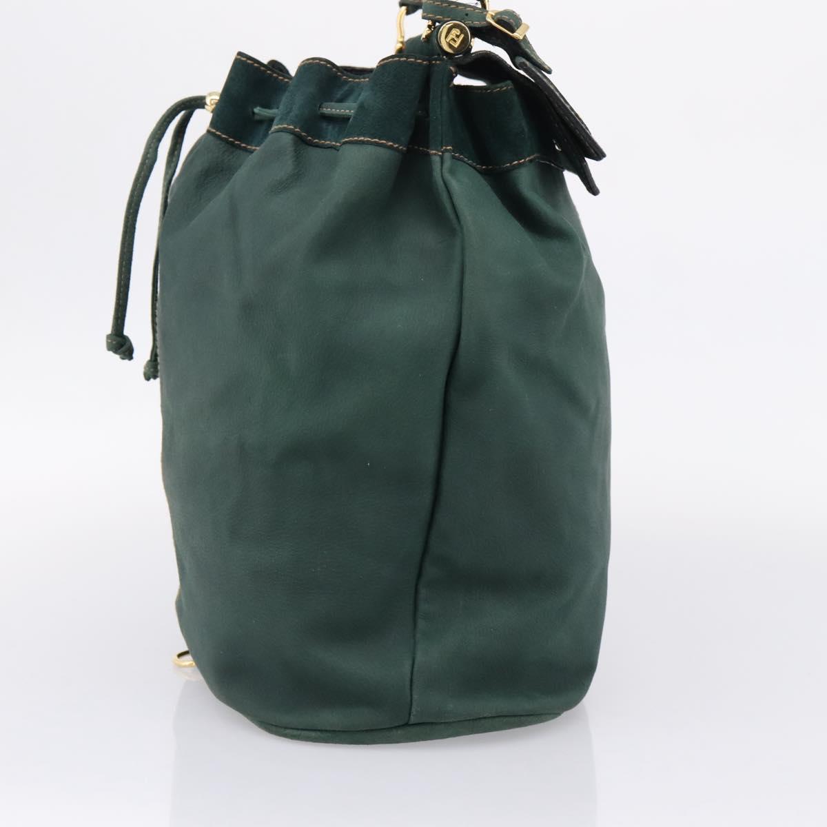 FENDI Hand Bag Suede Leather Green Gold Auth hk4223
