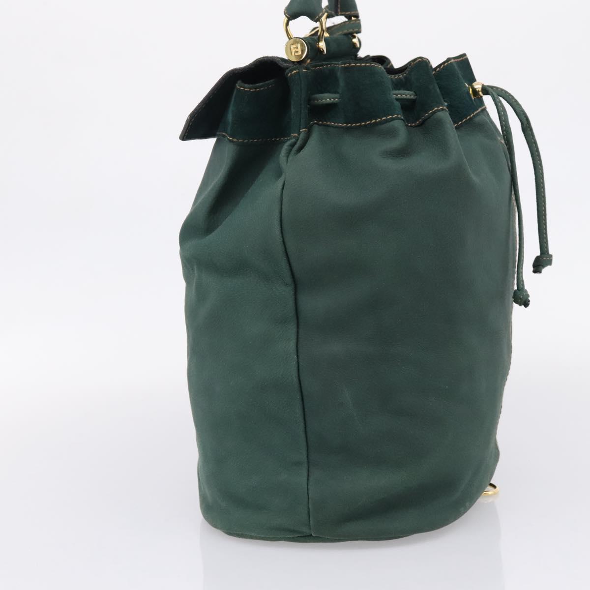 FENDI Hand Bag Suede Leather Green Gold Auth hk4223