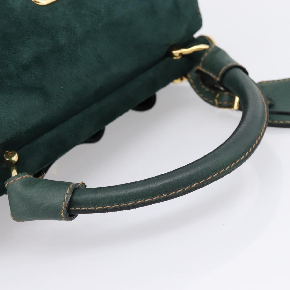 FENDI Hand Bag Suede Leather Green Gold Auth hk4223