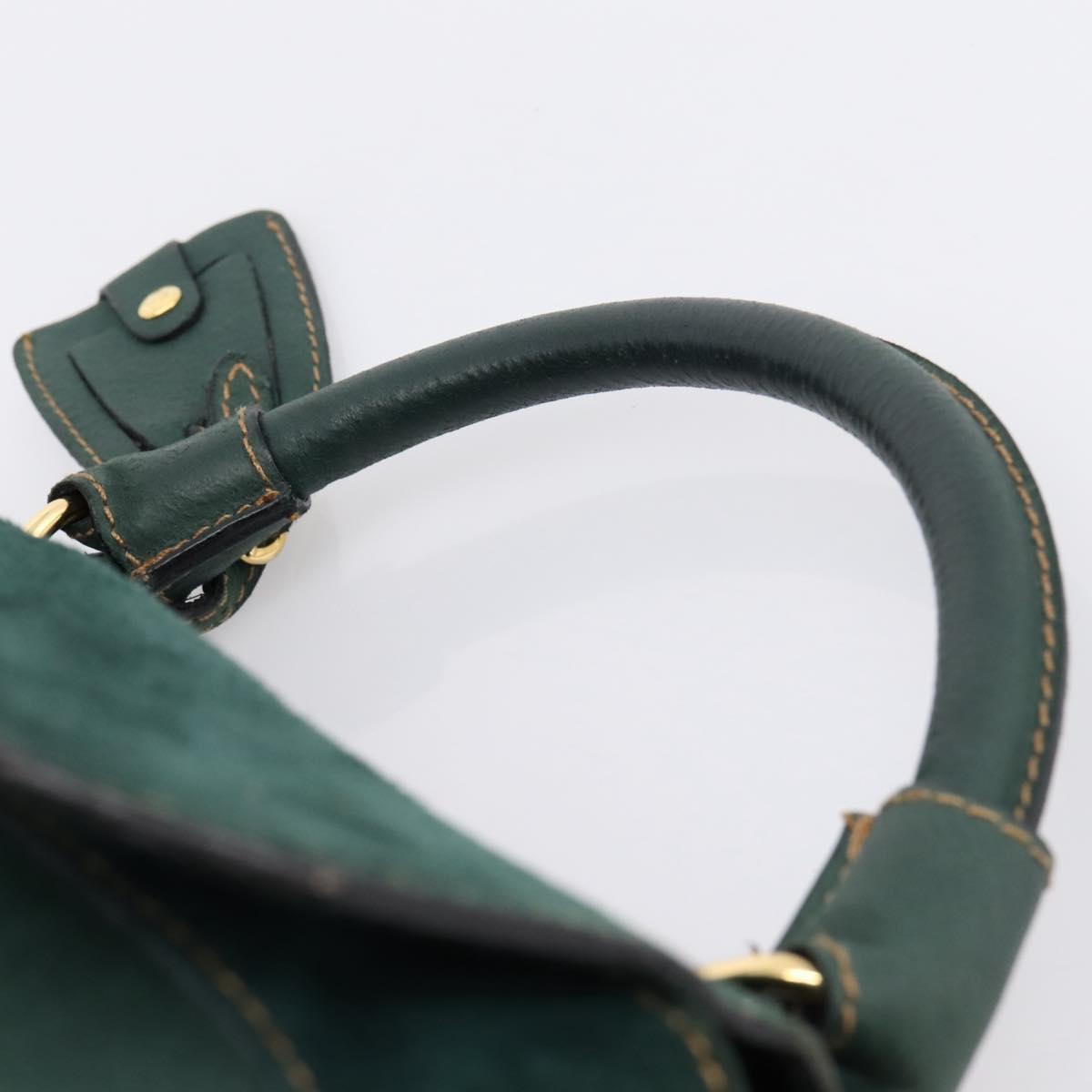 FENDI Hand Bag Suede Leather Green Gold Auth hk4223