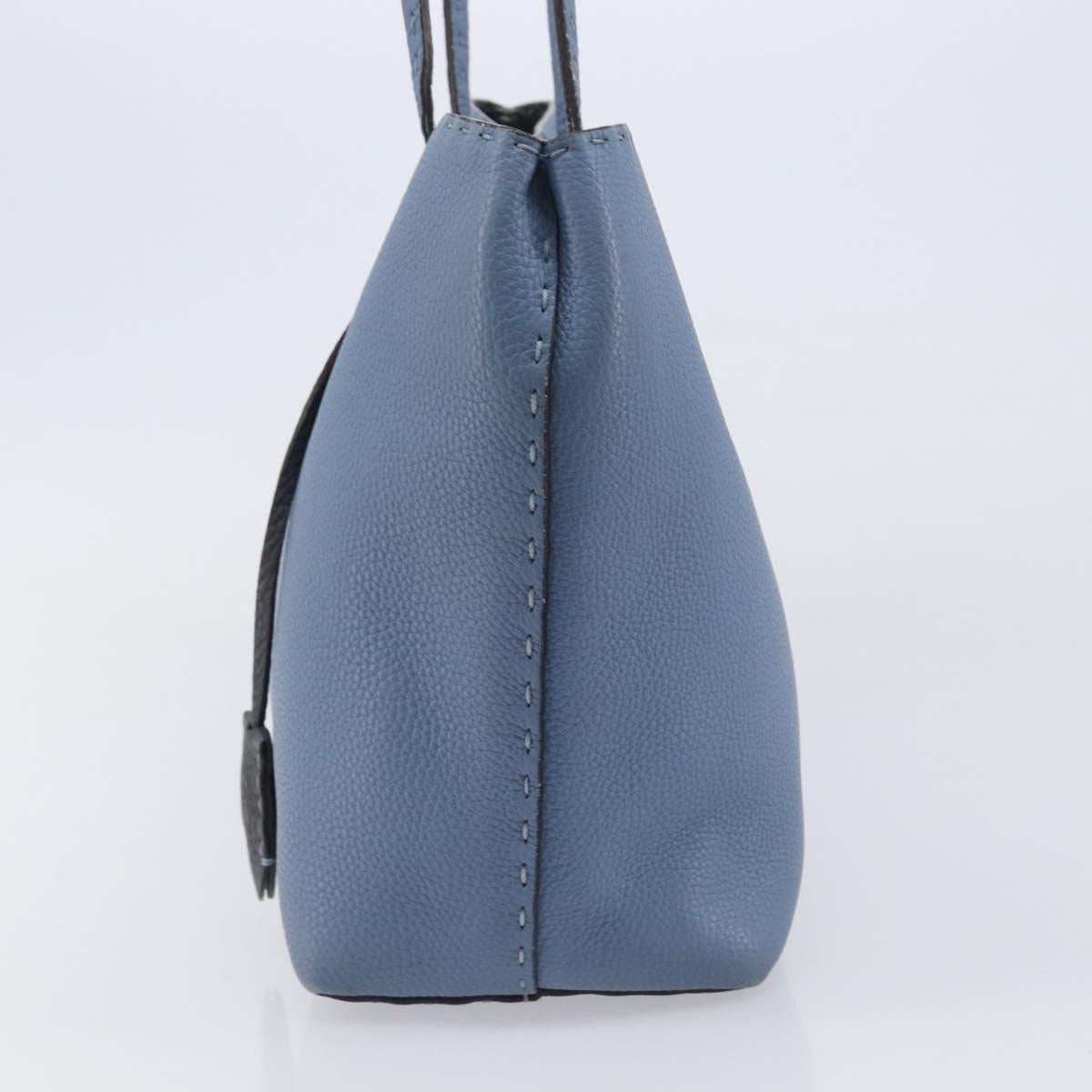 FENDI Celeria Tote Bag Leather Light Blue Silver Auth hk4224
