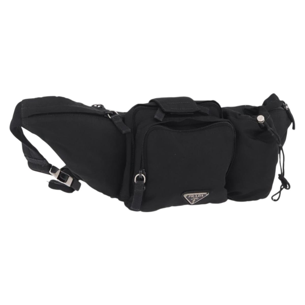 PRADA Waist bag Nylon Black Silver Auth hk4226