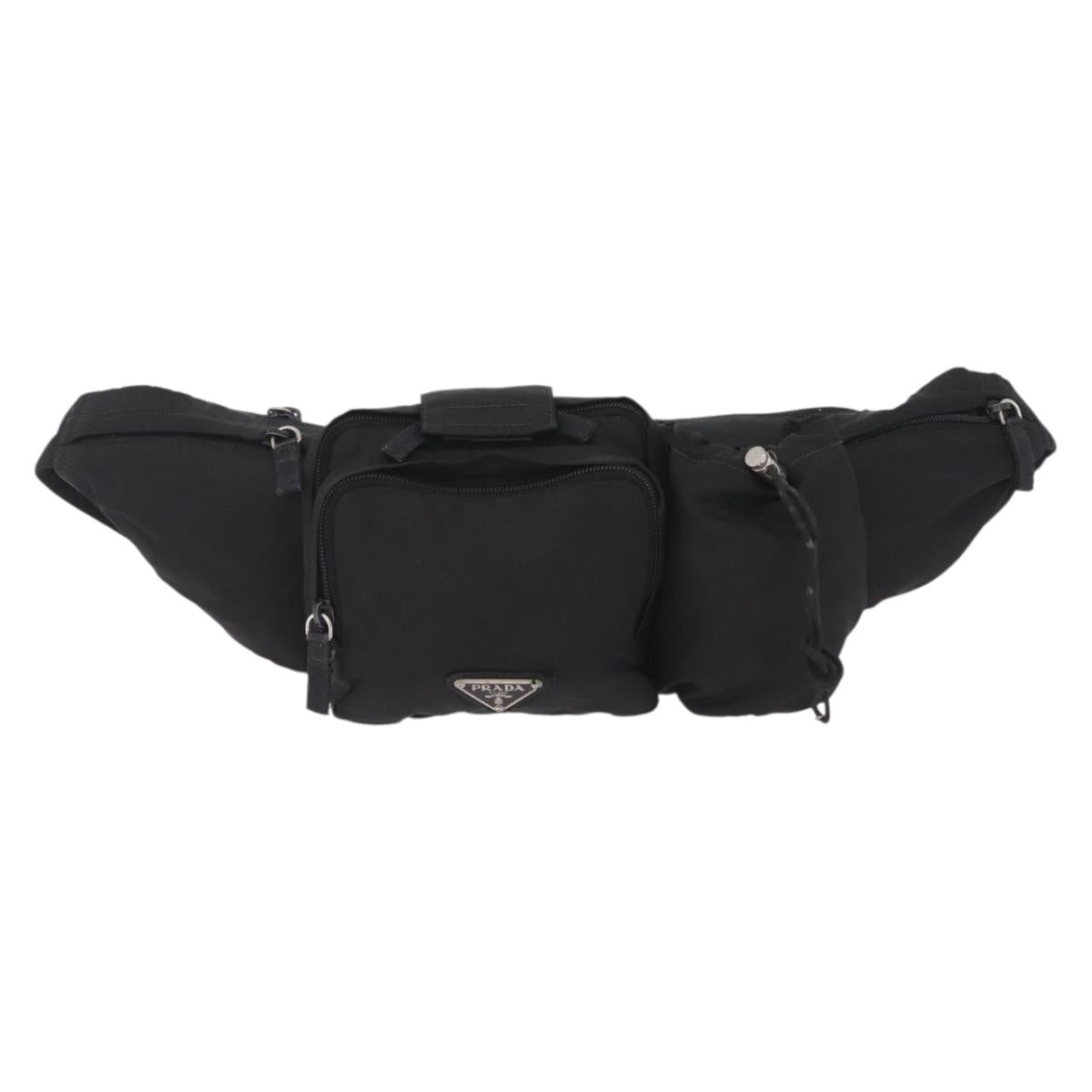 PRADA Waist bag Nylon Black Silver Auth hk4226