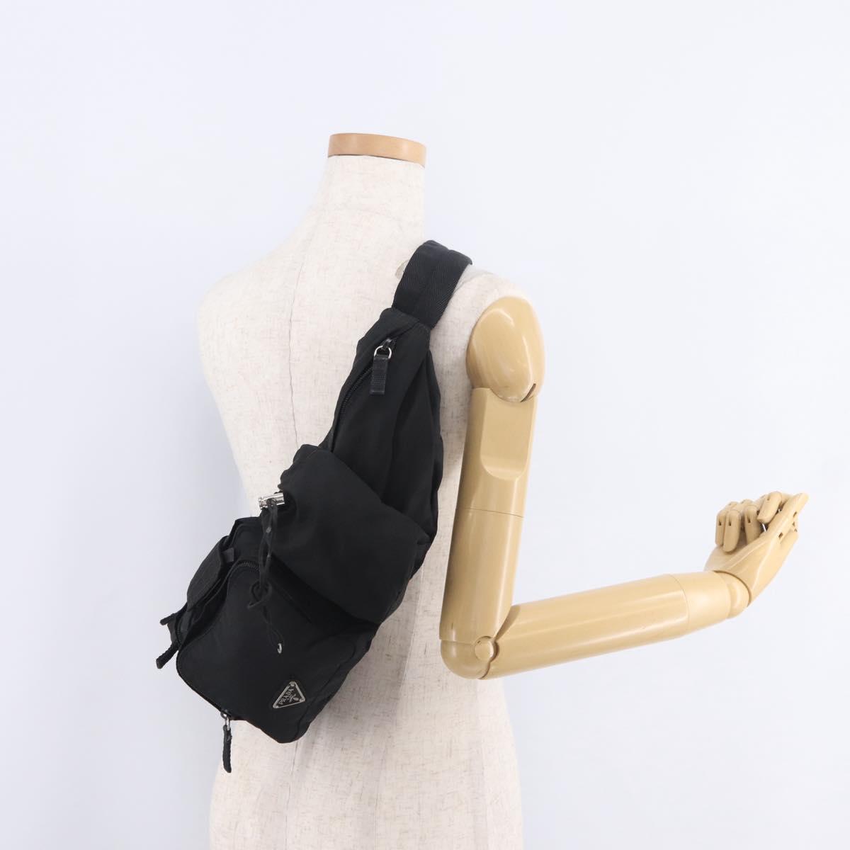 PRADA Waist bag Nylon Black Silver Auth hk4226