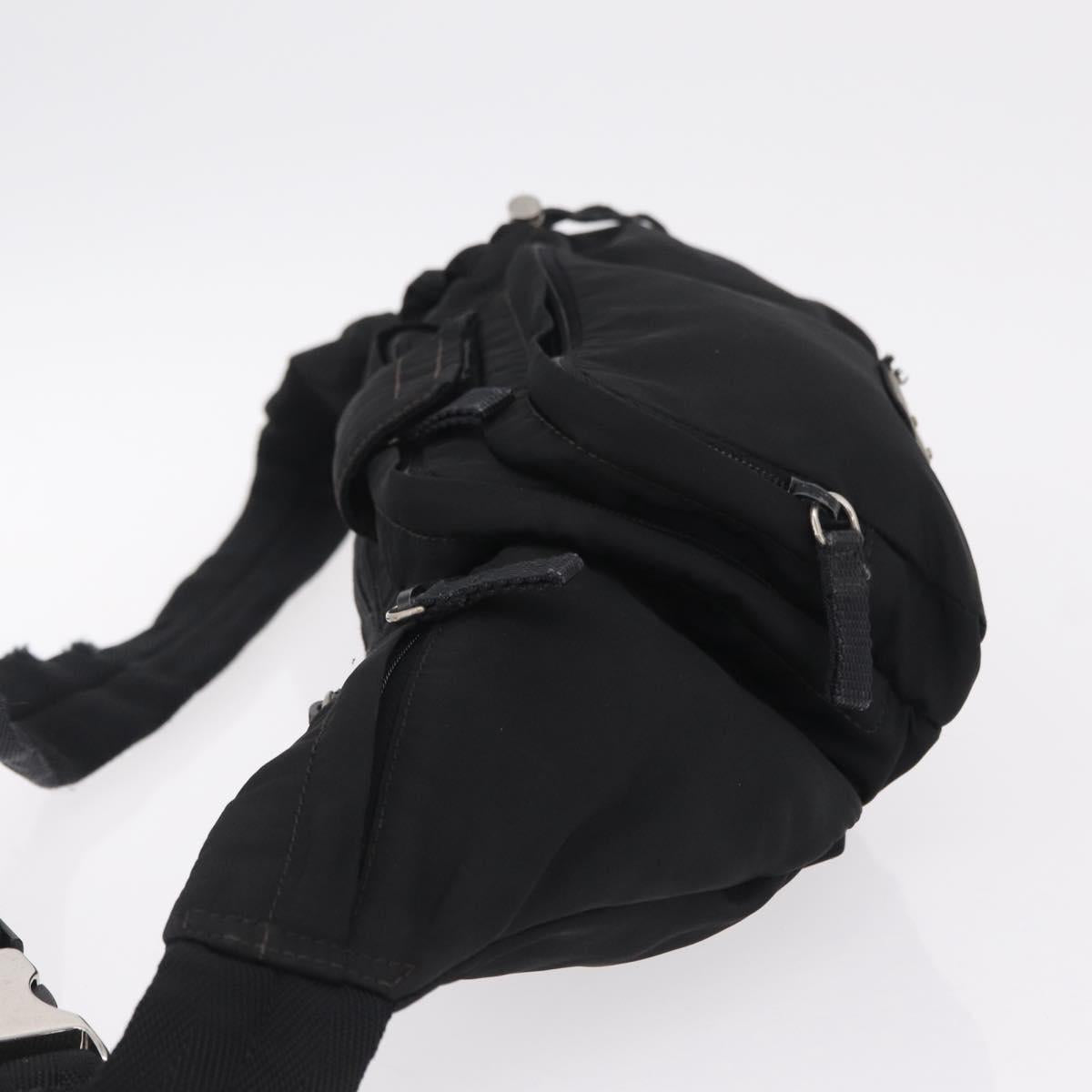PRADA Waist bag Nylon Black Silver Auth hk4226