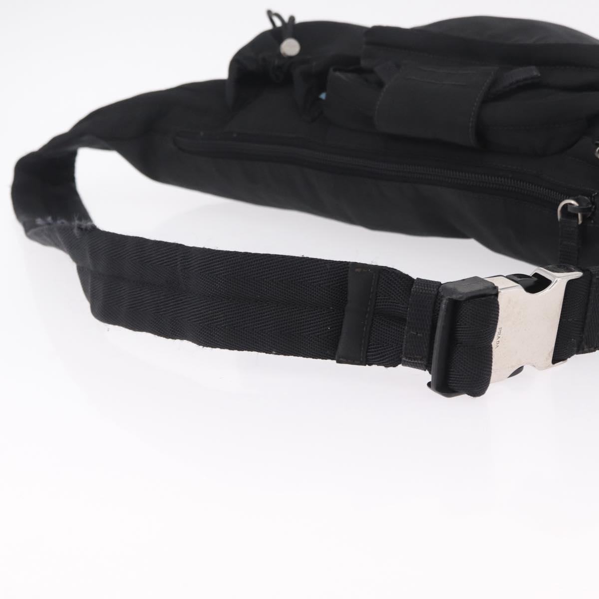 PRADA Waist bag Nylon Black Silver Auth hk4226