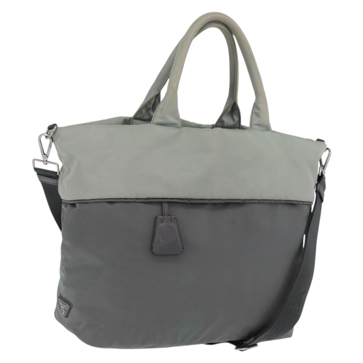 PRADA Reversible Hand Bag Nylon 2way Gray Silver Auth hk4227