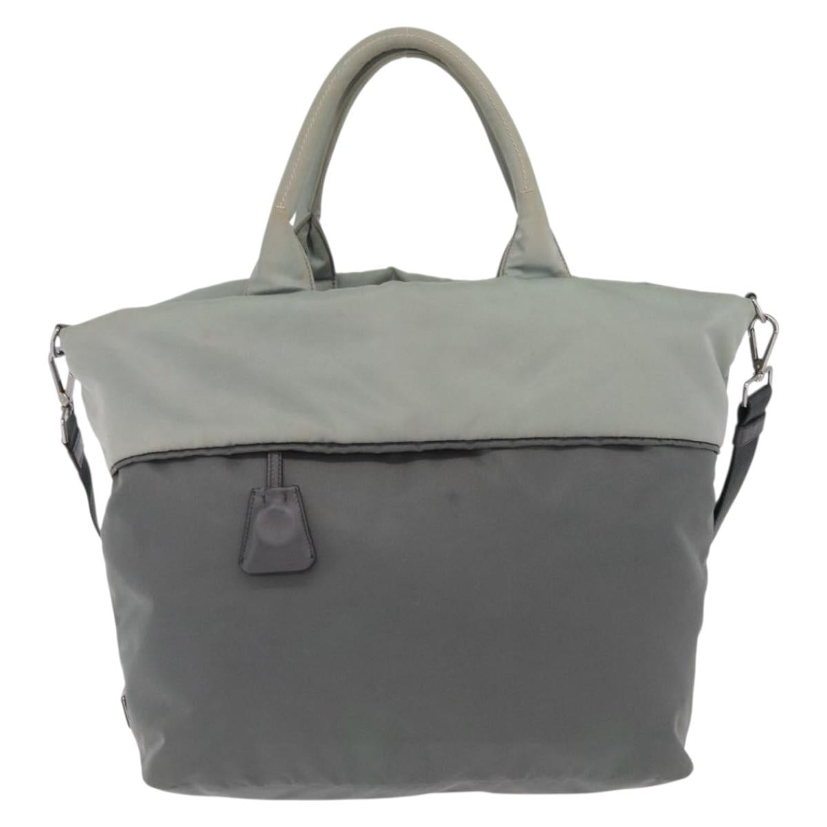 PRADA Reversible Hand Bag Nylon 2way Gray Silver Auth hk4227