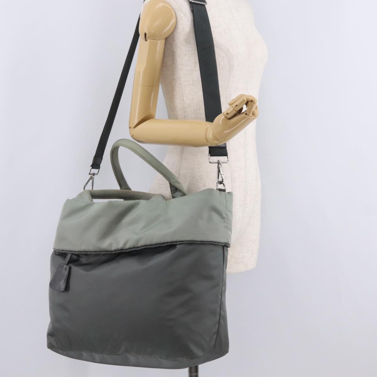 PRADA Reversible Hand Bag Nylon 2way Gray Silver Auth hk4227