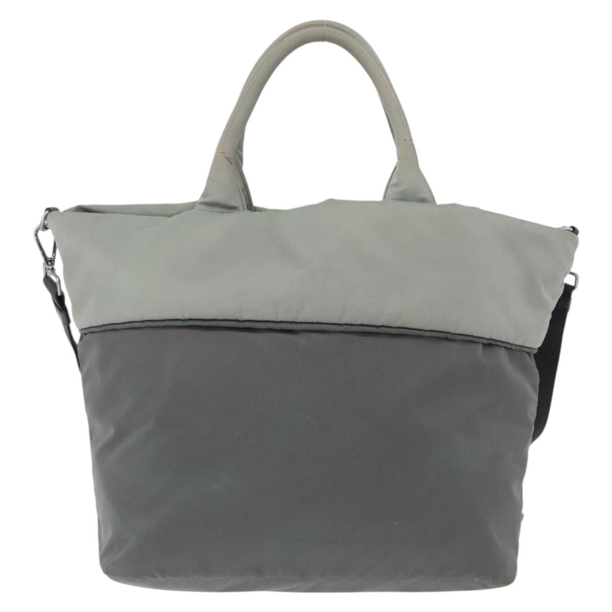 PRADA Reversible Hand Bag Nylon 2way Gray Silver Auth hk4227